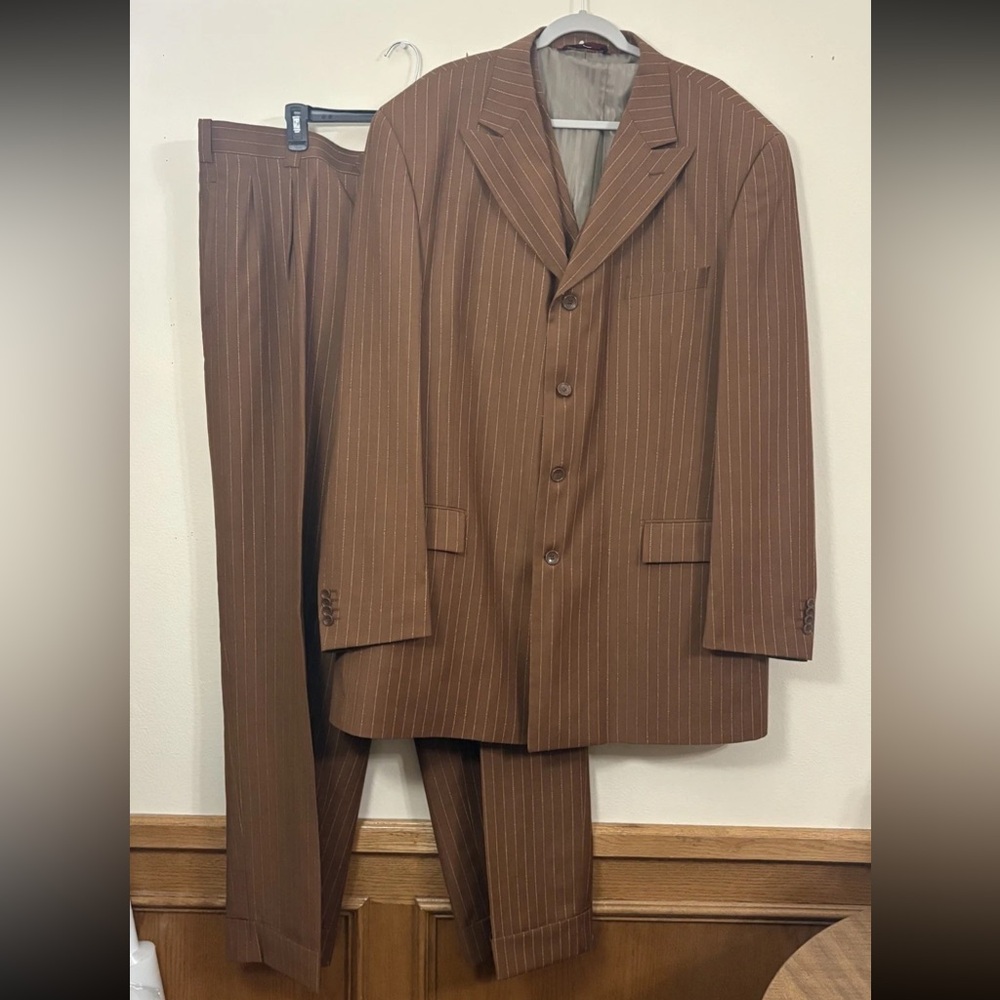 Pronto Moda Italy 3 Piece Suit Mens Harvey Rust Merino Lana Lux Wool US- 40 Cl